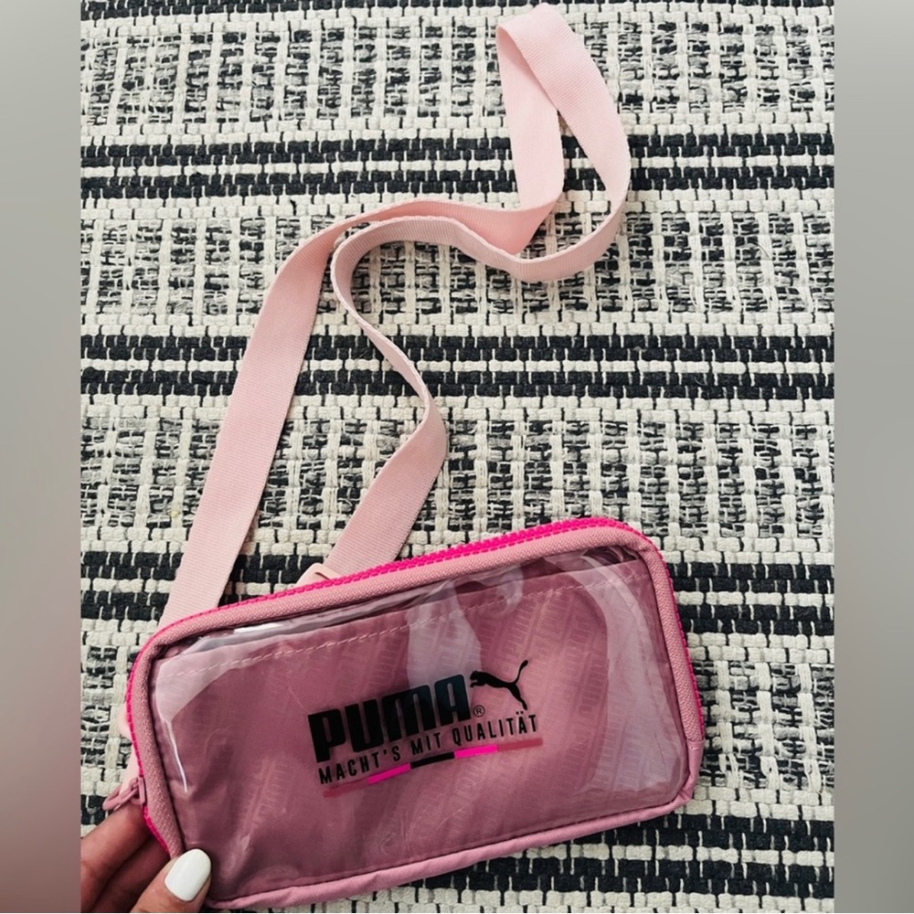 Women’s pink and clear puma hip sack or crossbody bag